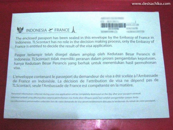 Amplop berisi paspor yang dikembalikan oleh kedutaan Perancis. (Foto koleksi pribadi)